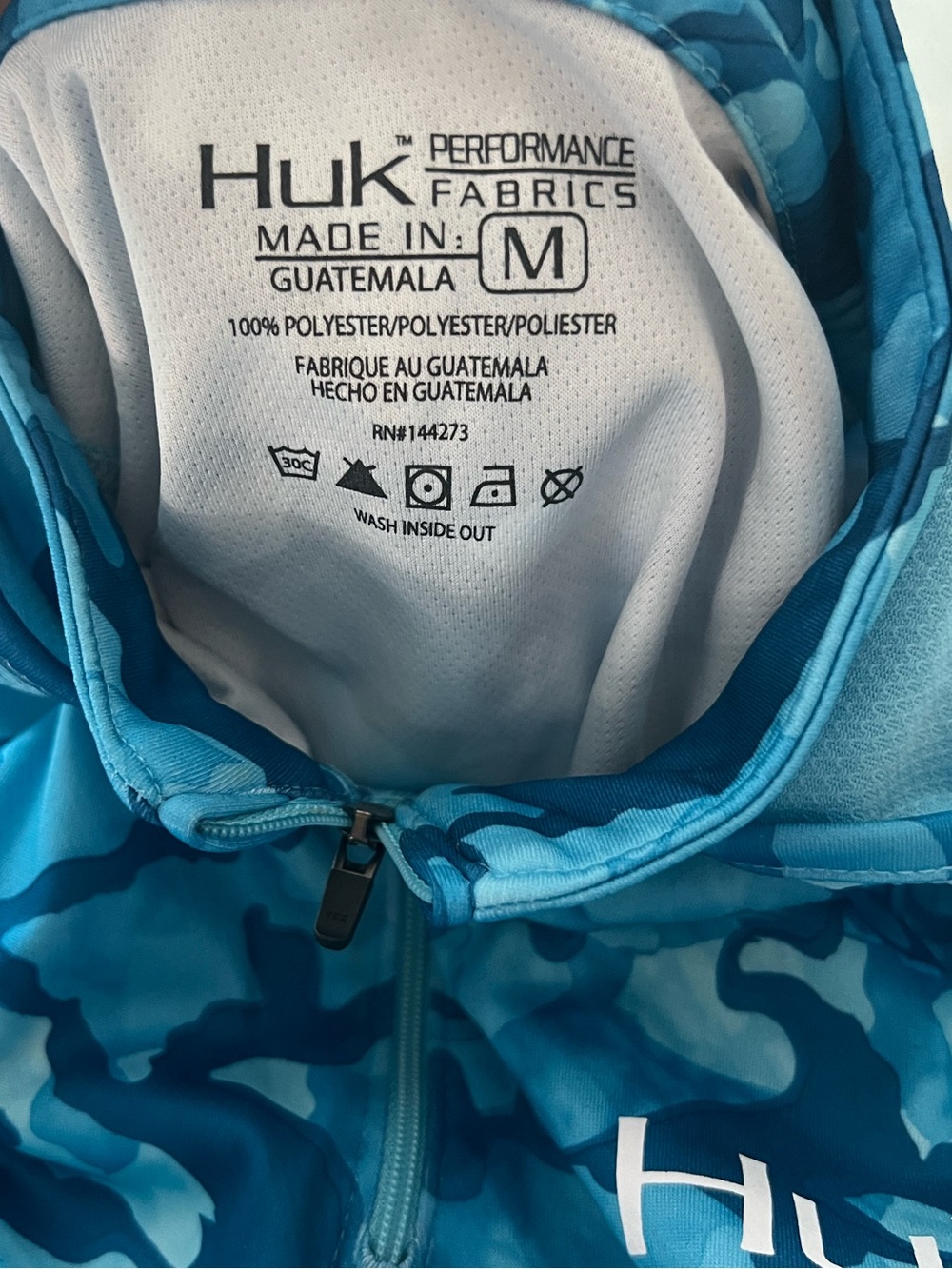 HUK Women’s Current Camo Icon X Hoodie Blue Fishing Performance UPF Top Size M - Picture 4 of 8
